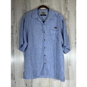 Perlis Cajun Clothing Co Mens Button Up Shirt Size Medium Blue Chambray Linen